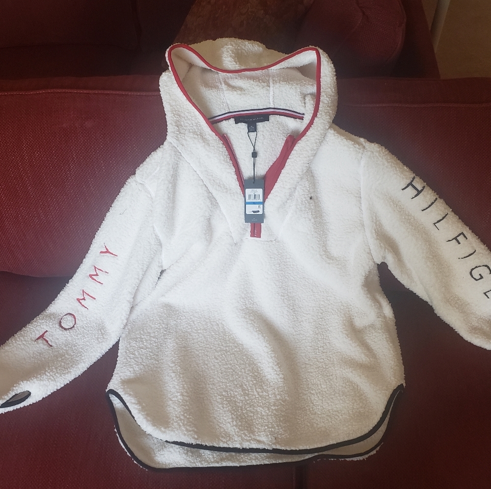 Tommy Hilfigers hooded sherpa pullover (hard to find)